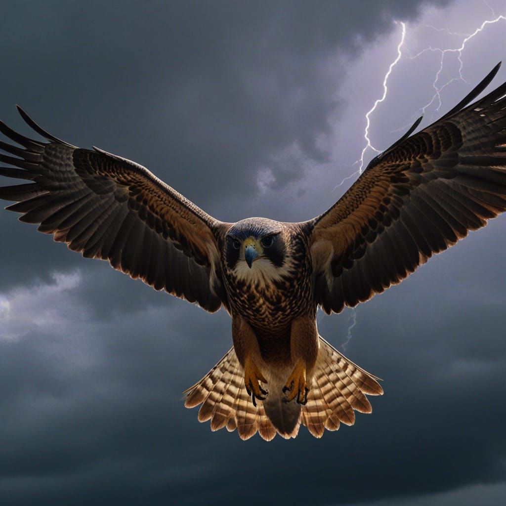 Falcon Soars Through Stormy Sky: Vivid Digital Art