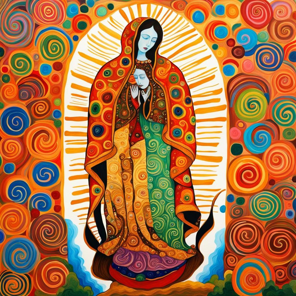 Virgin of Guadalupe in Klimt Kiss Style
