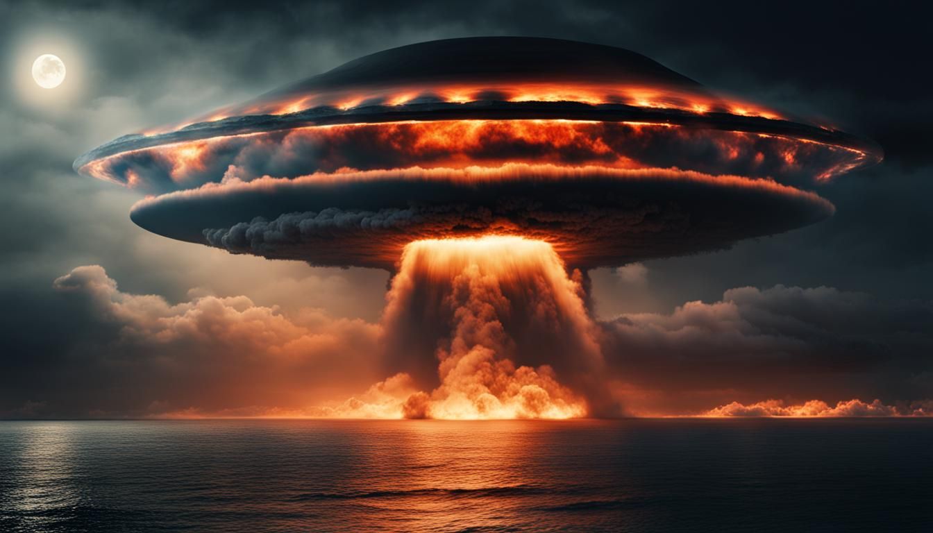 UFO Over Black Sea Explosion: Dramatic Octane Render