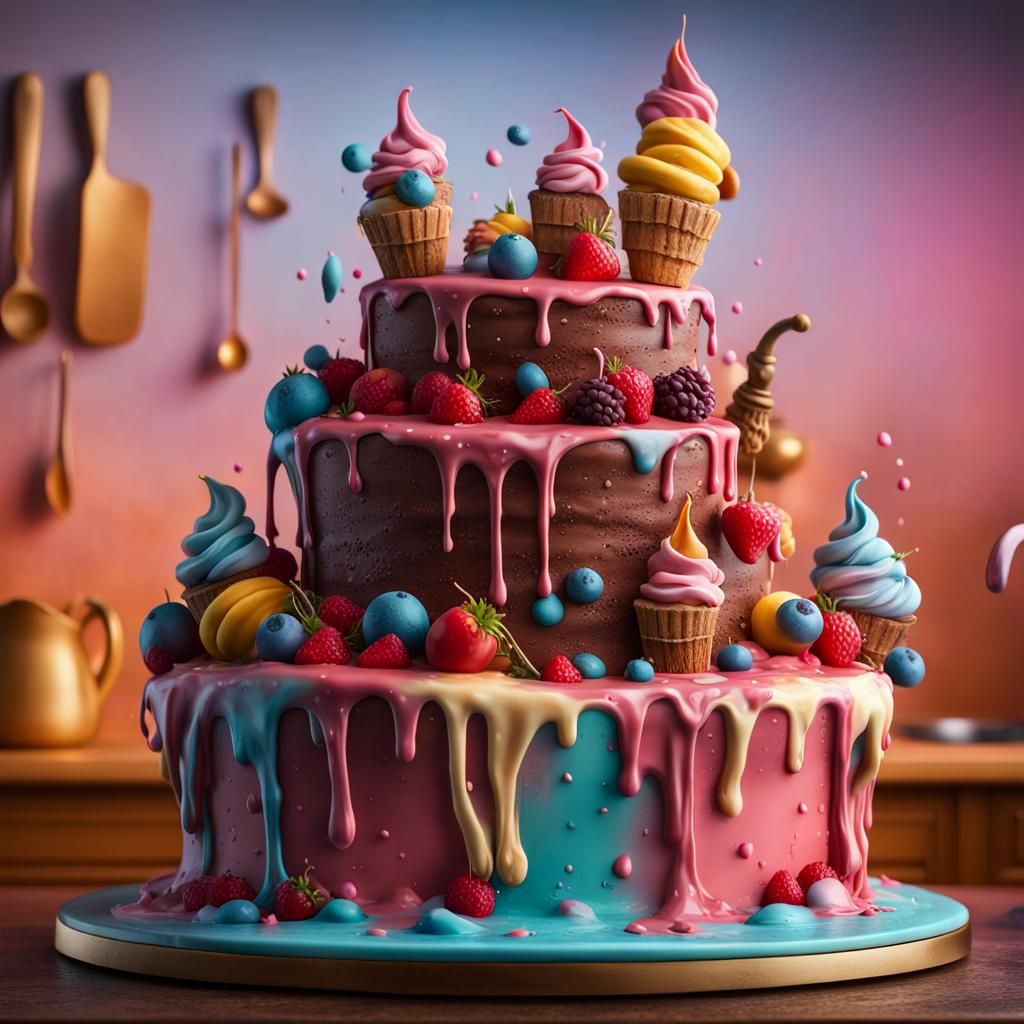 Hyperrealistic Fantasy Cake Sculpture in Kitchen