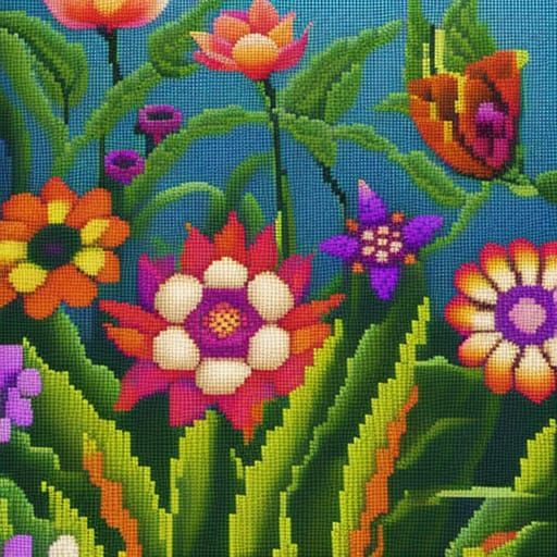 Rainbow Pixel Art Cross-Stitch Flower Pattern