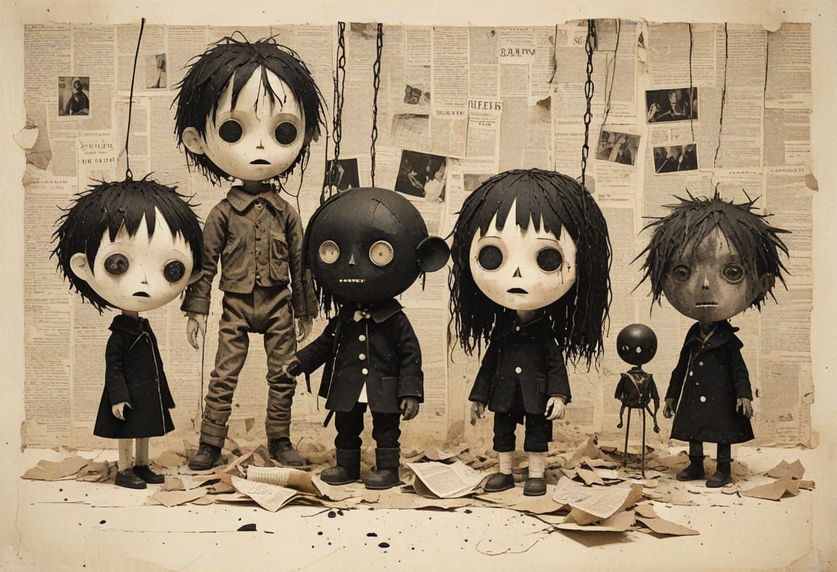 Discarded Marionette in Expressionist Mixed Media