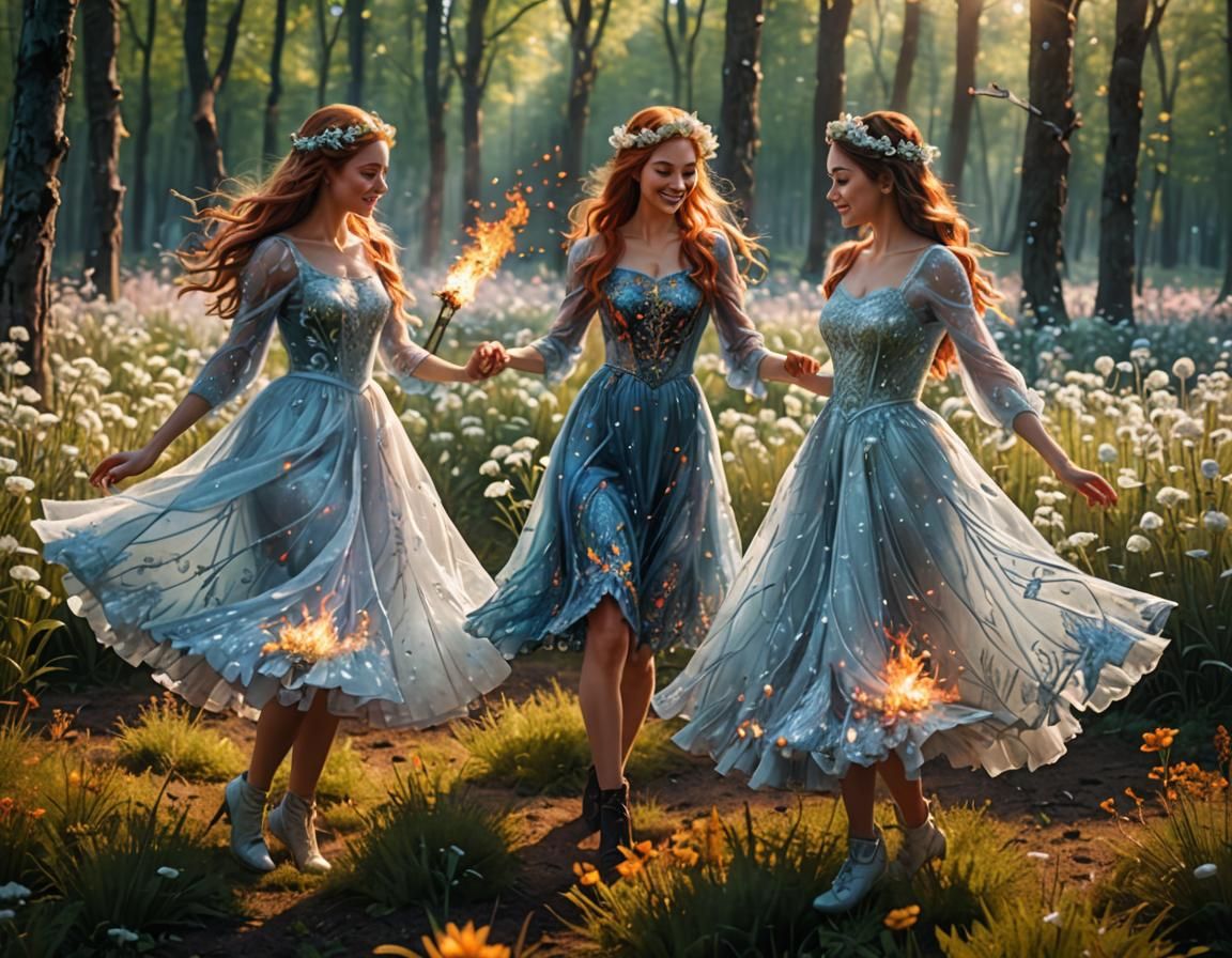 Ice and Fire Dancers in Enchanted Forest