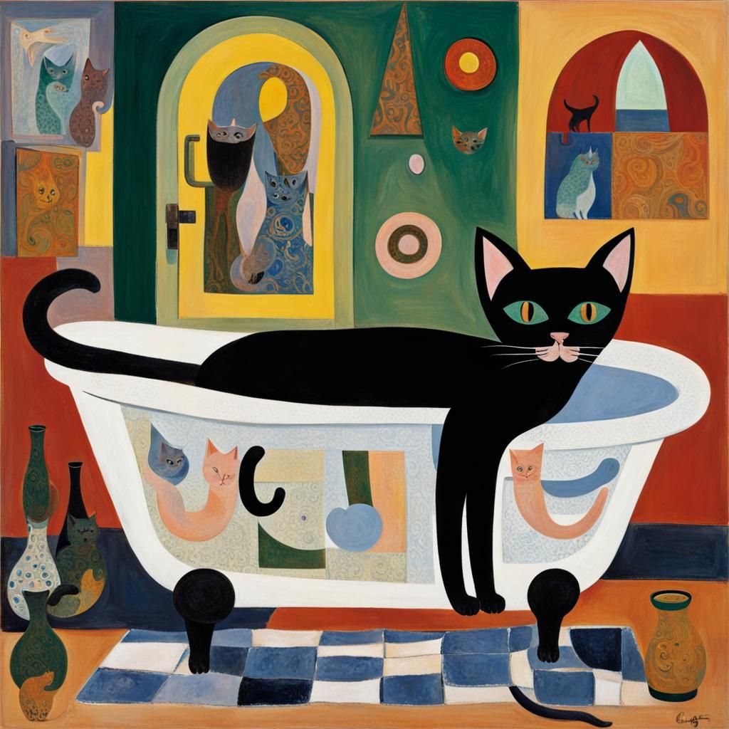 Surreal Cat Bathing, Agar Style