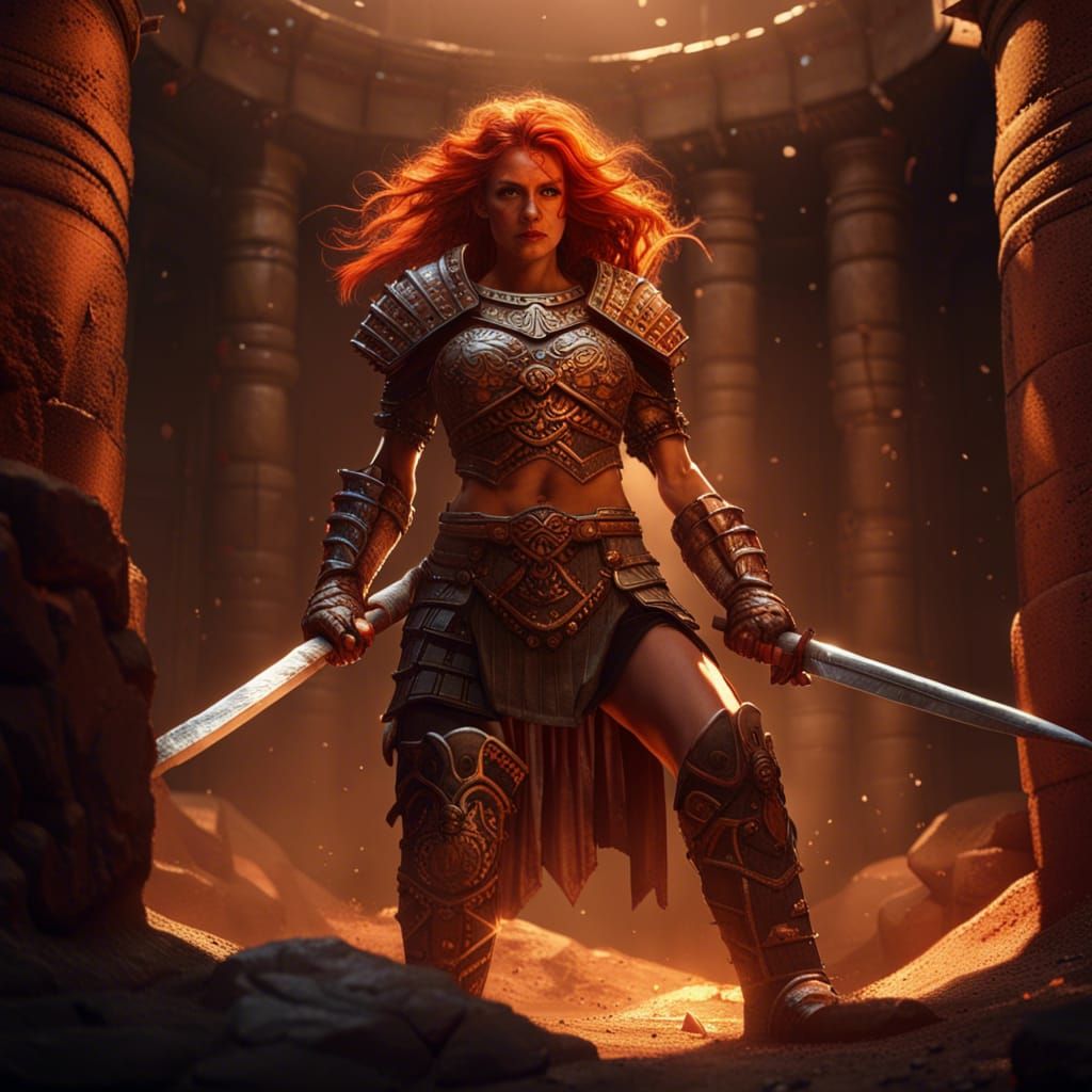 Gladiator Woman in Dark Fantasy Art Style