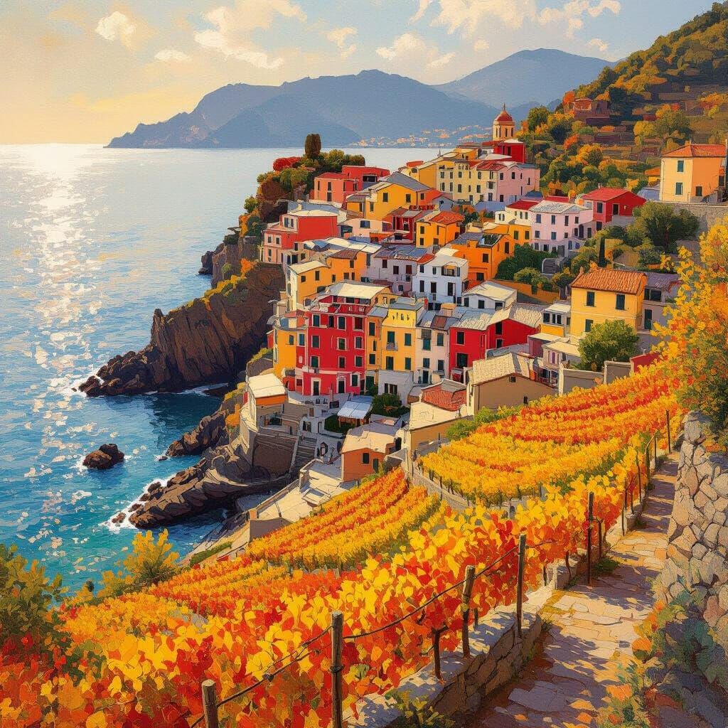 Autumn Sunlight on Cinque Terre Cliffside Houses