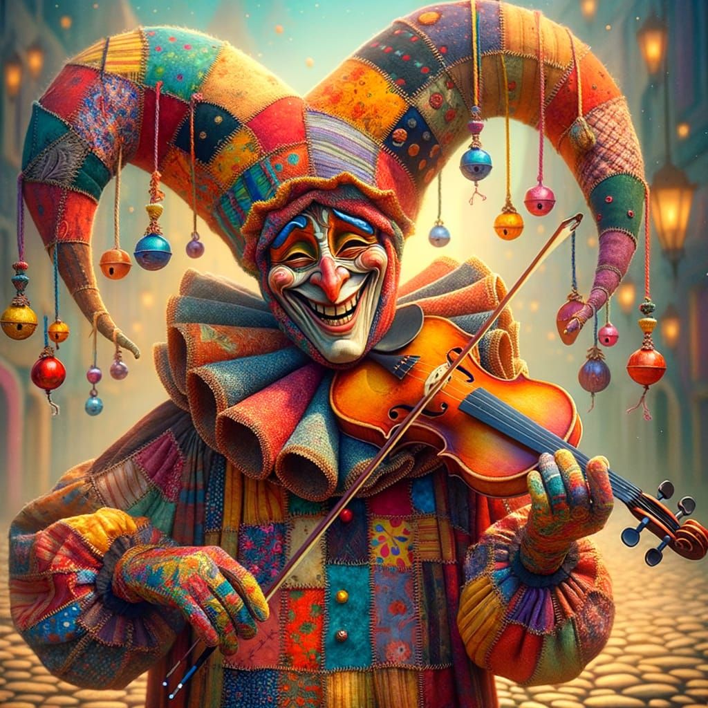 Vibrant Jester in Dreamlike Setting