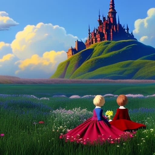 Howl's Moving Castle Picnic, Detailed Matte Painting