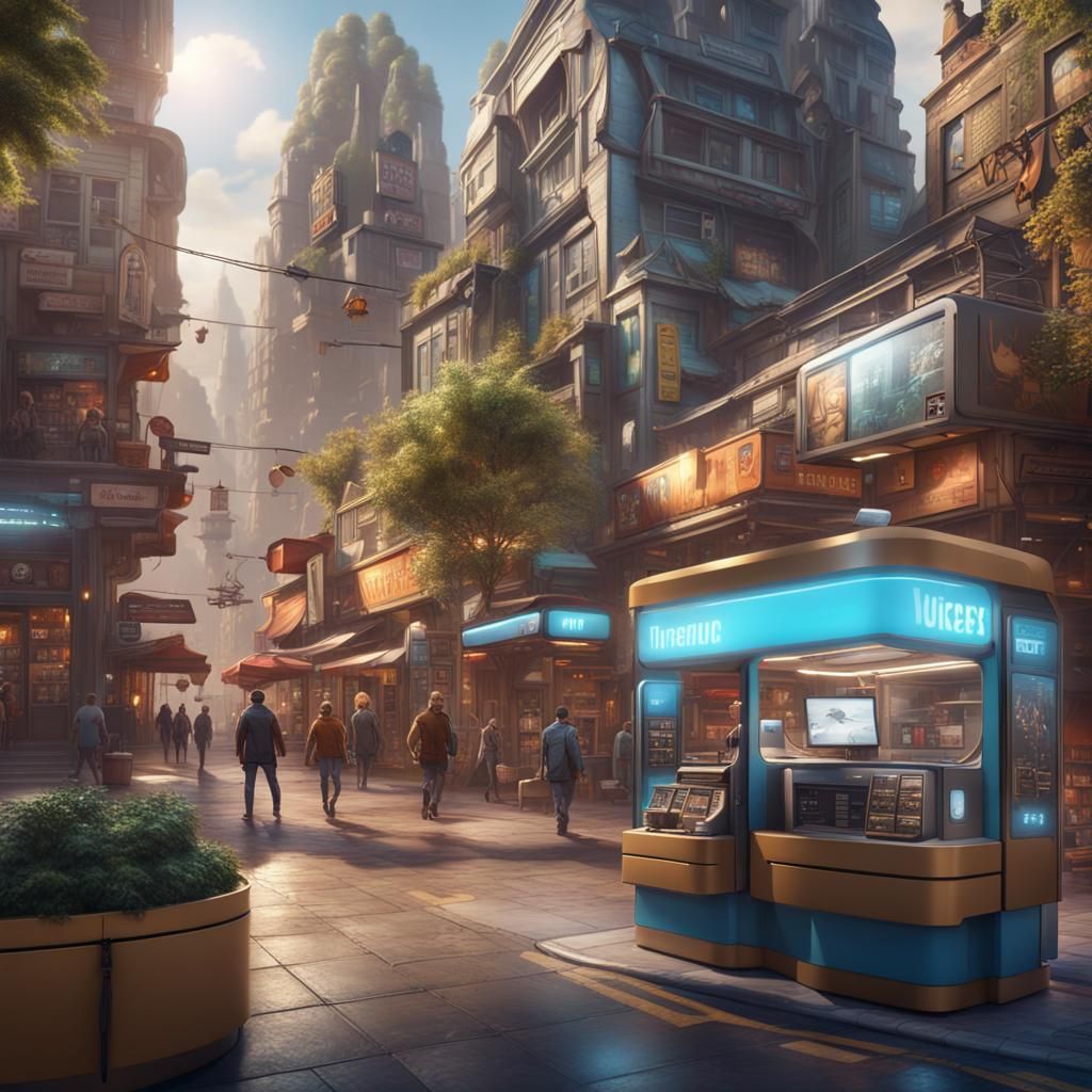 Futuristic Urban Center with Virtual Assistants, Detailed Ar...