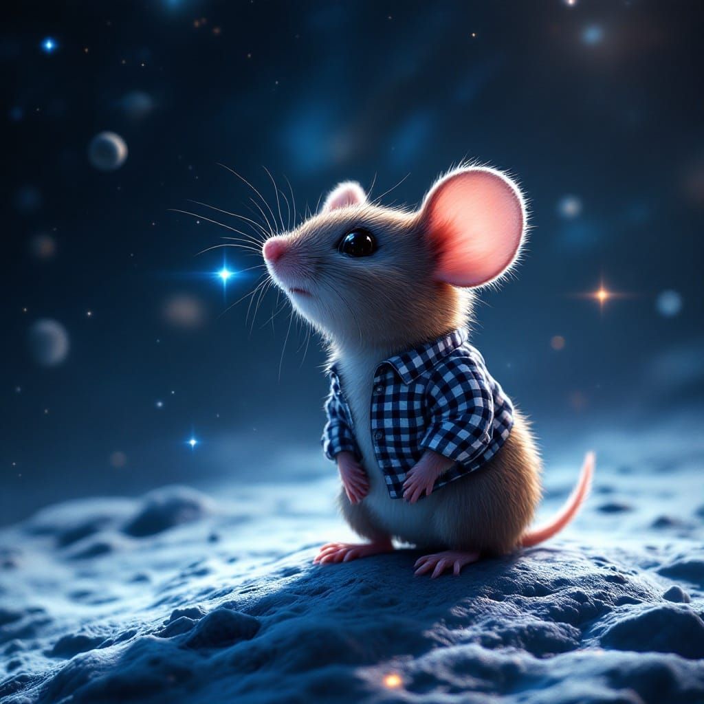 Chibi Mouse Under Starry Lunar Sky