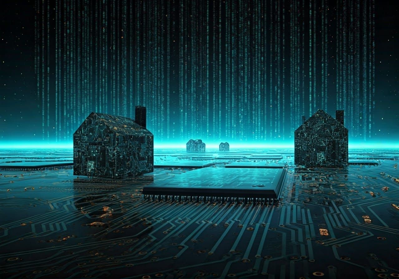 Surreal Circuit Board Metropolis with Binary Rain