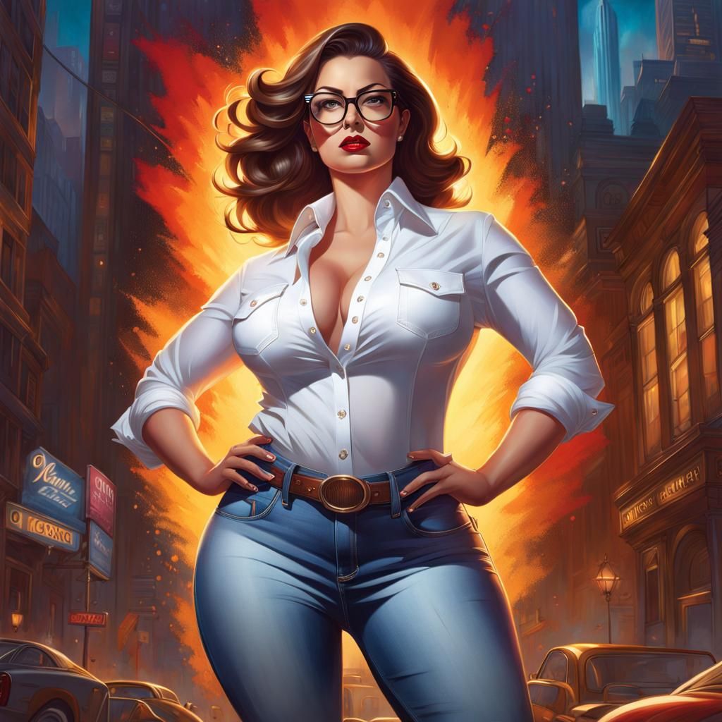 Curvy Businesswoman in Glamour Lighting, Comic Art Style