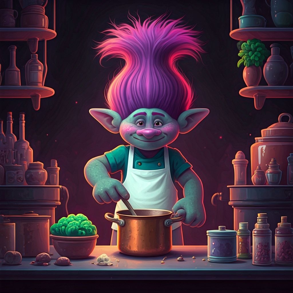 Troll Chef in Neon Still Life, Digital Art