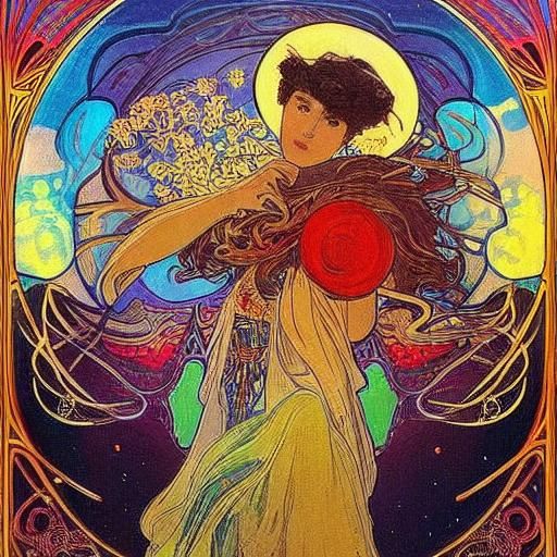 Astronaut in Space Surrounded by Solar System Shapes