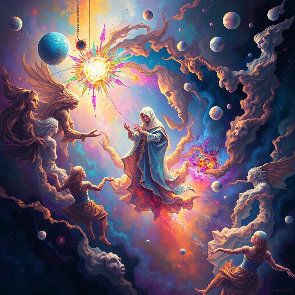 Iridescent Nebulae Vortex with Bioluminescent Forms