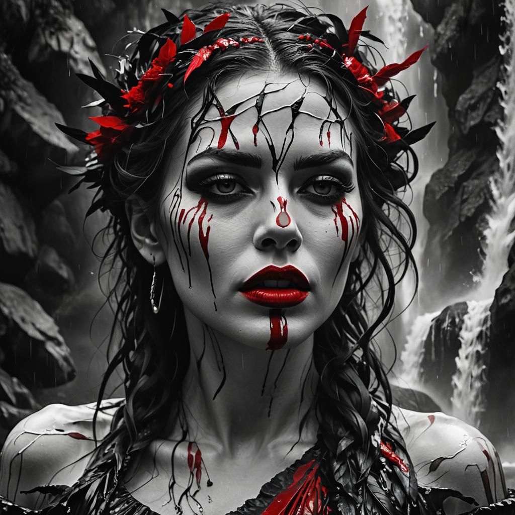 Surreal Waterfall Portrait in Dark Fantasy Style