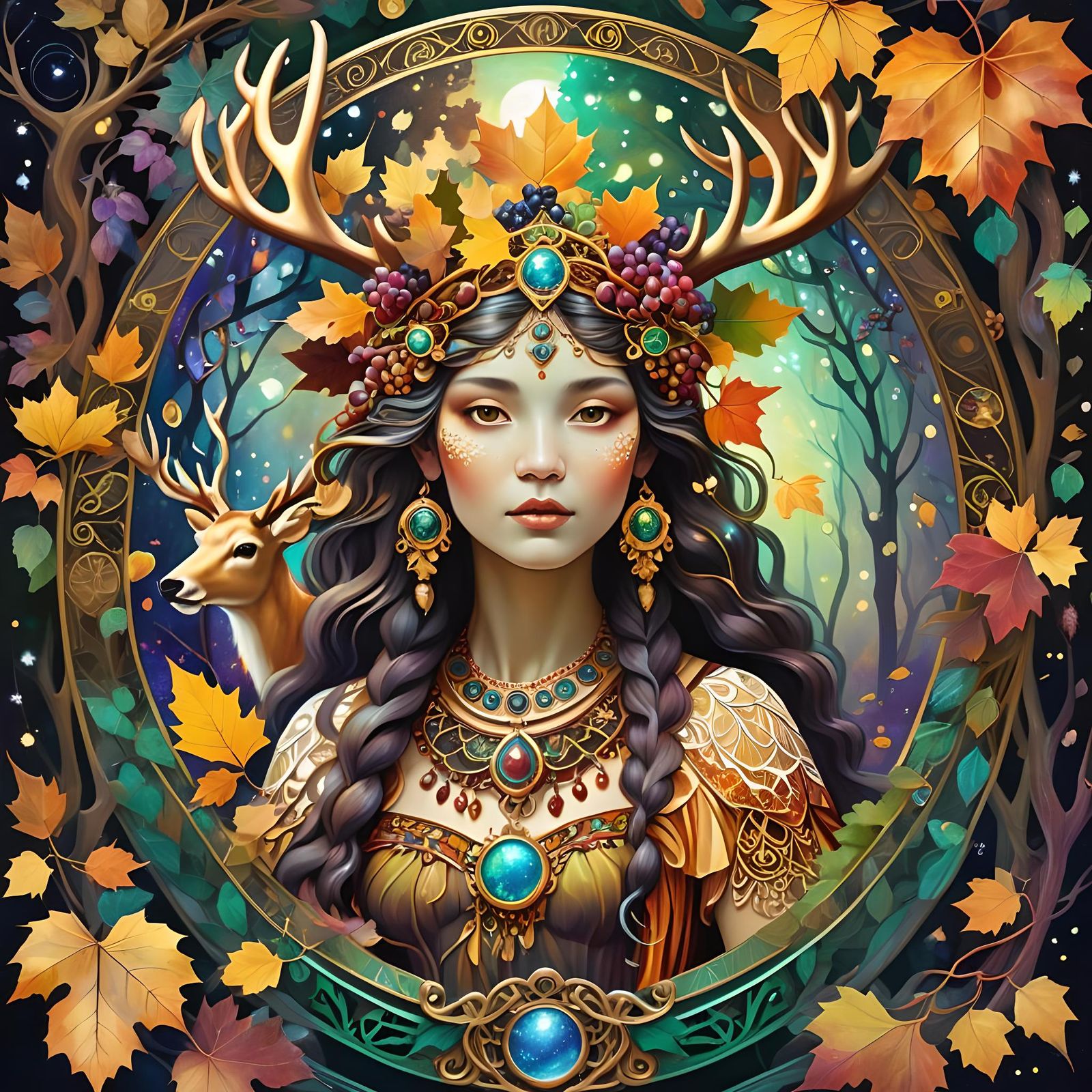 Autumn Goddess in Klimt Art Nouveau Style