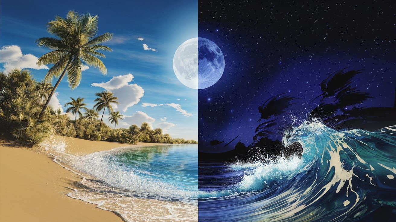 Day and Night Landscape as Ink Painting