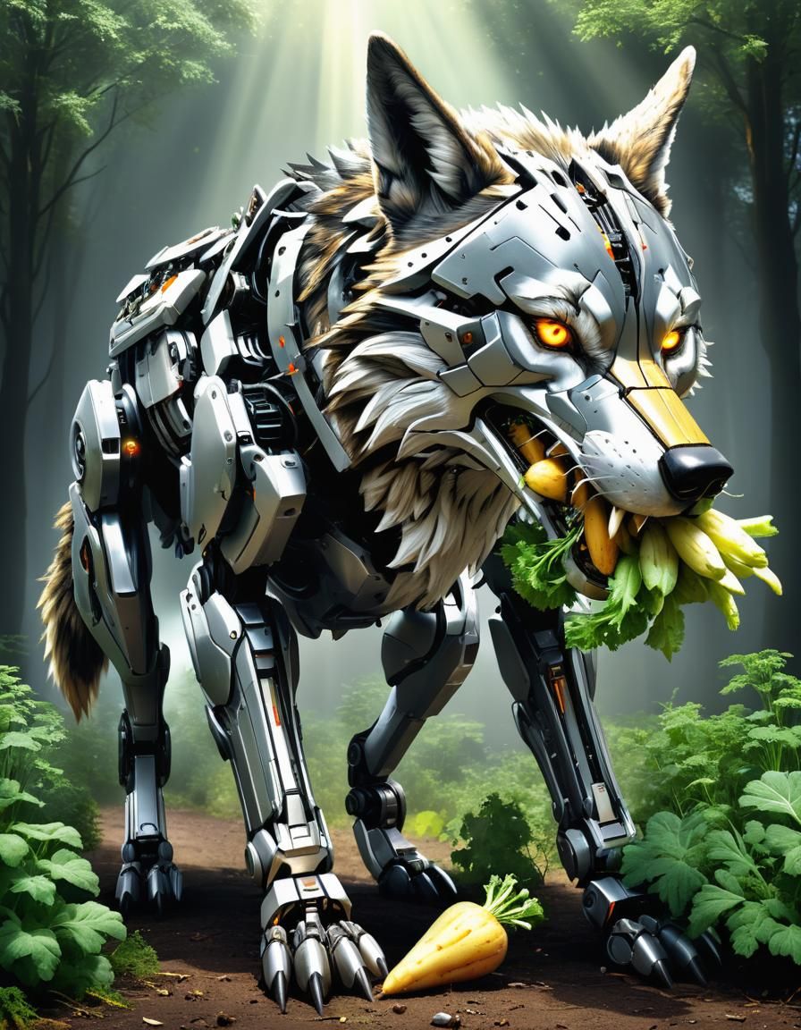 Robotic Wolf with Parsnip: Digital Drawing Masterpiece