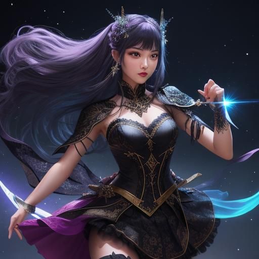 Girl Dancing with Sword in Astral Style