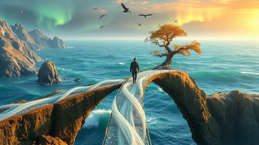 Impossible Bridge Between Worlds in Sci-Fi Style