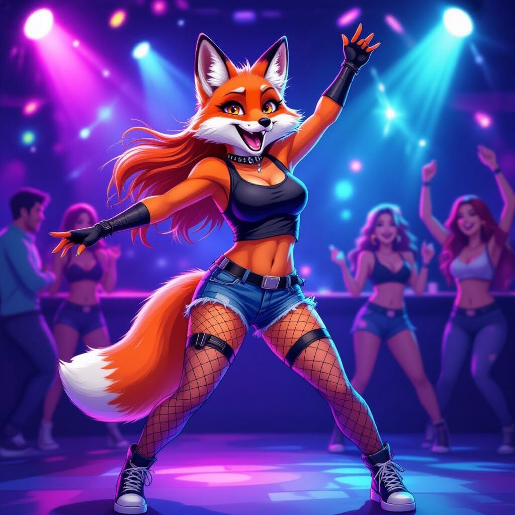Fox Furry Dancing in Nightclub, Digital Painting Style