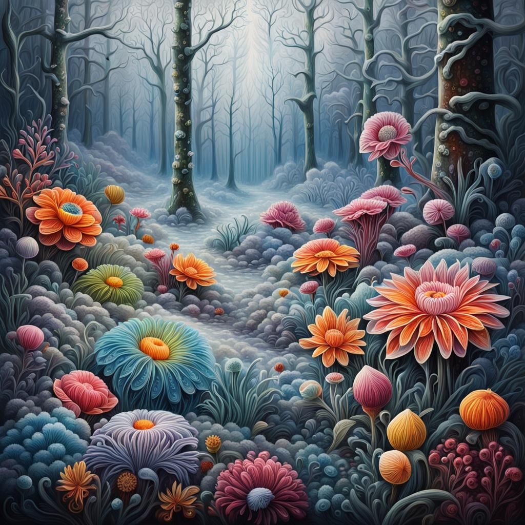 Winter Forest Floor with Spring Flowers, Graffiti Art