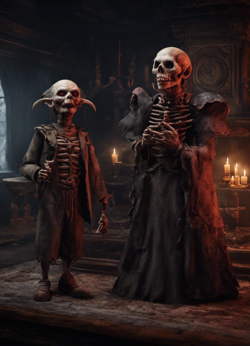 Creepy Dolls Holding Hands in Dark Fantasy Style