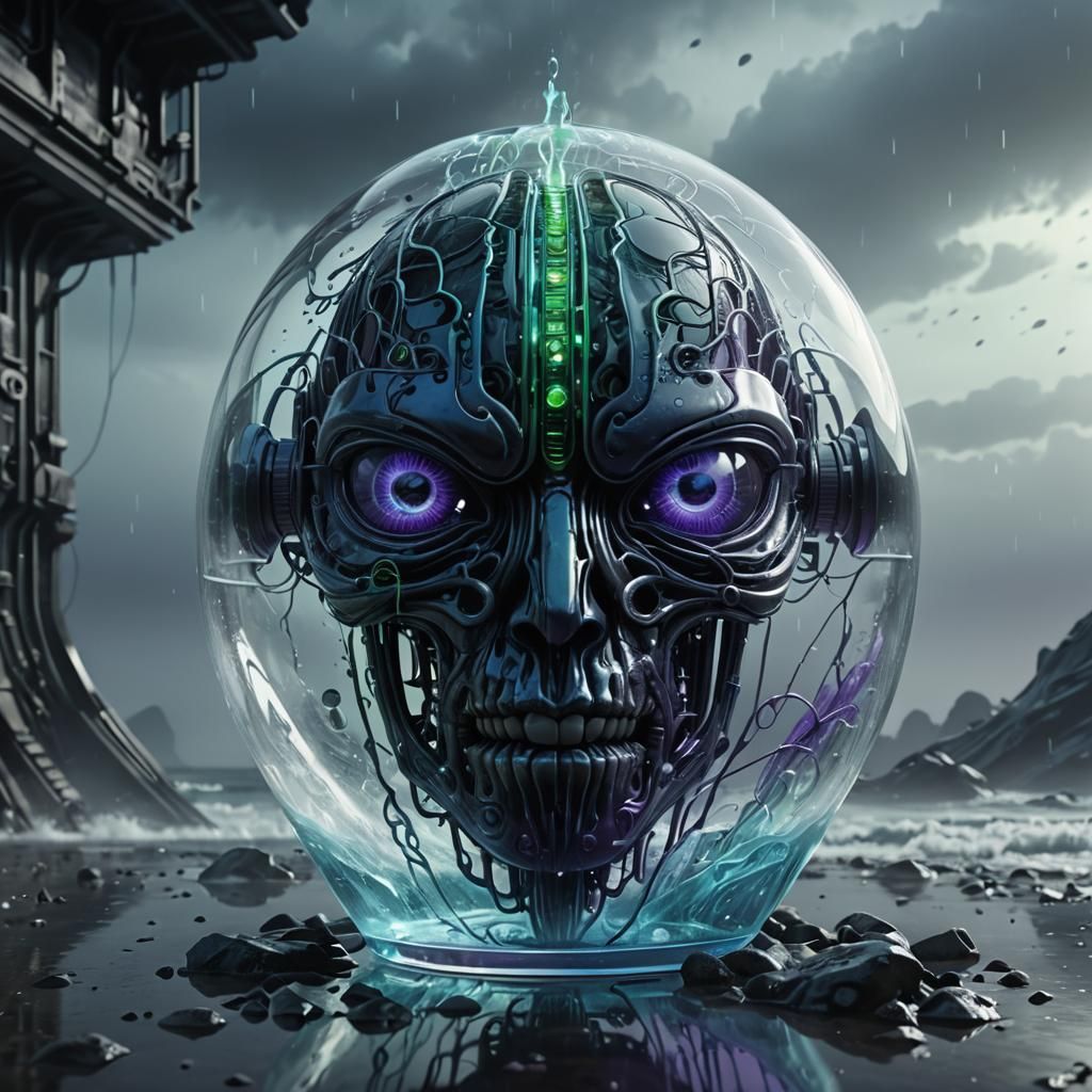 Futuristic Glass 'A' with Eye in Dark Fantasy Style