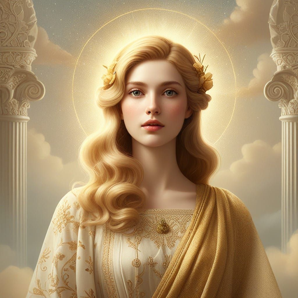 Serene Blonde Saint in Renaissance-Inspired Halo