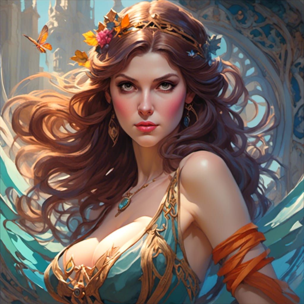 Anna Kendrick Pinup in Romantic Watercolor Style