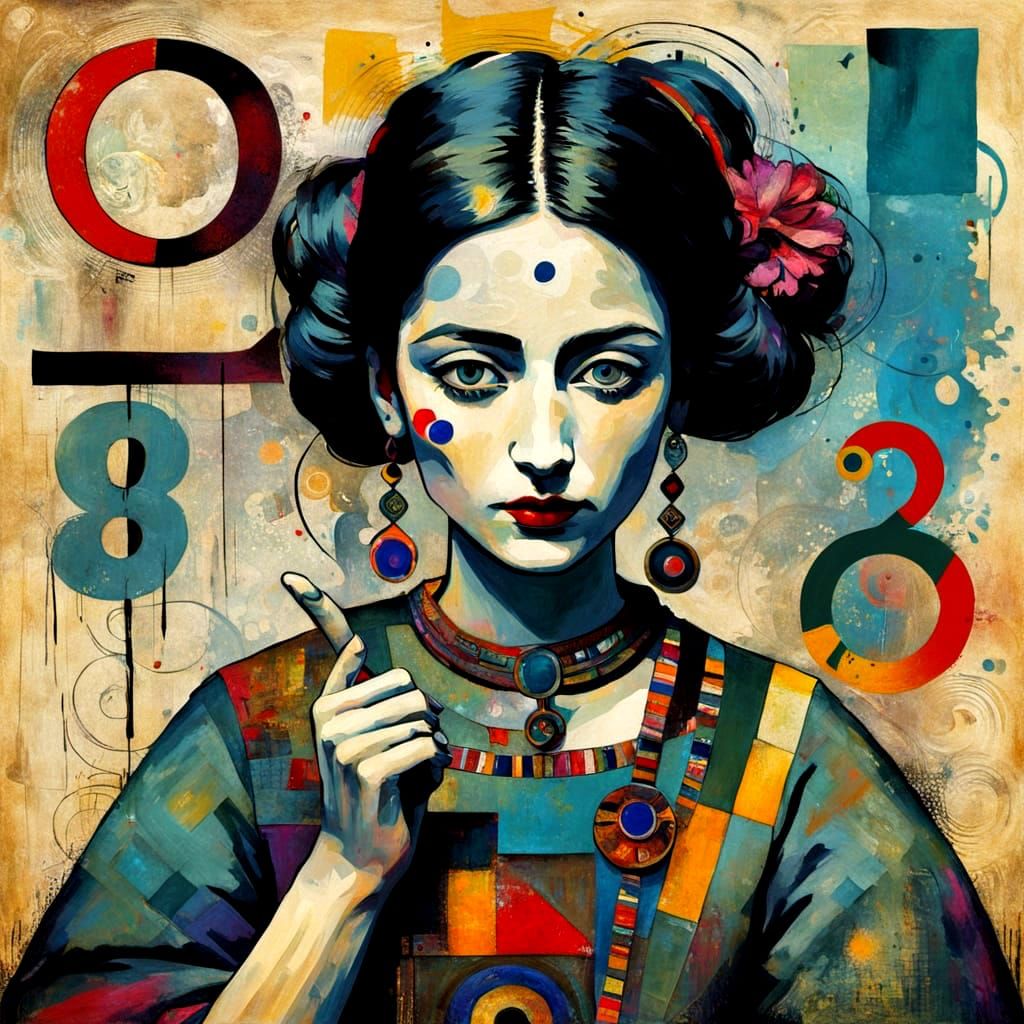 Surreal Avant-Garde Goddess Holding the Number 8
