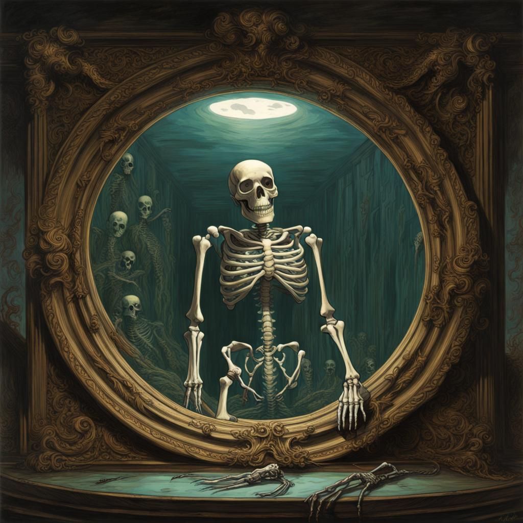Pirate Skeleton in an Infinity Mirror, Horror Art