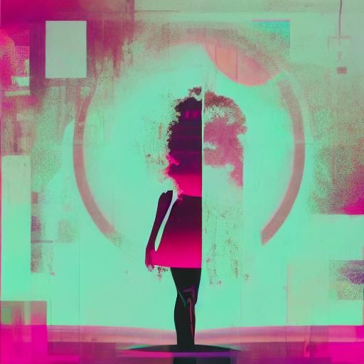 Double exposure, slim figure of a girl against the backgroun...