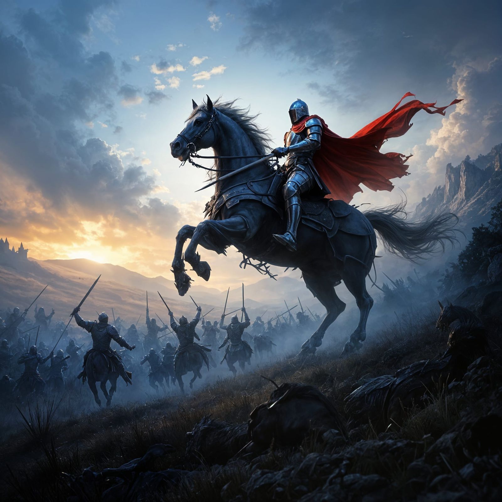 Knight on Stallion Charging into Battle