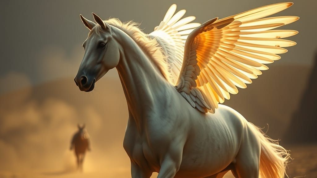 Majestic Winged Akhal Teke Horse in Cinematic Film Style