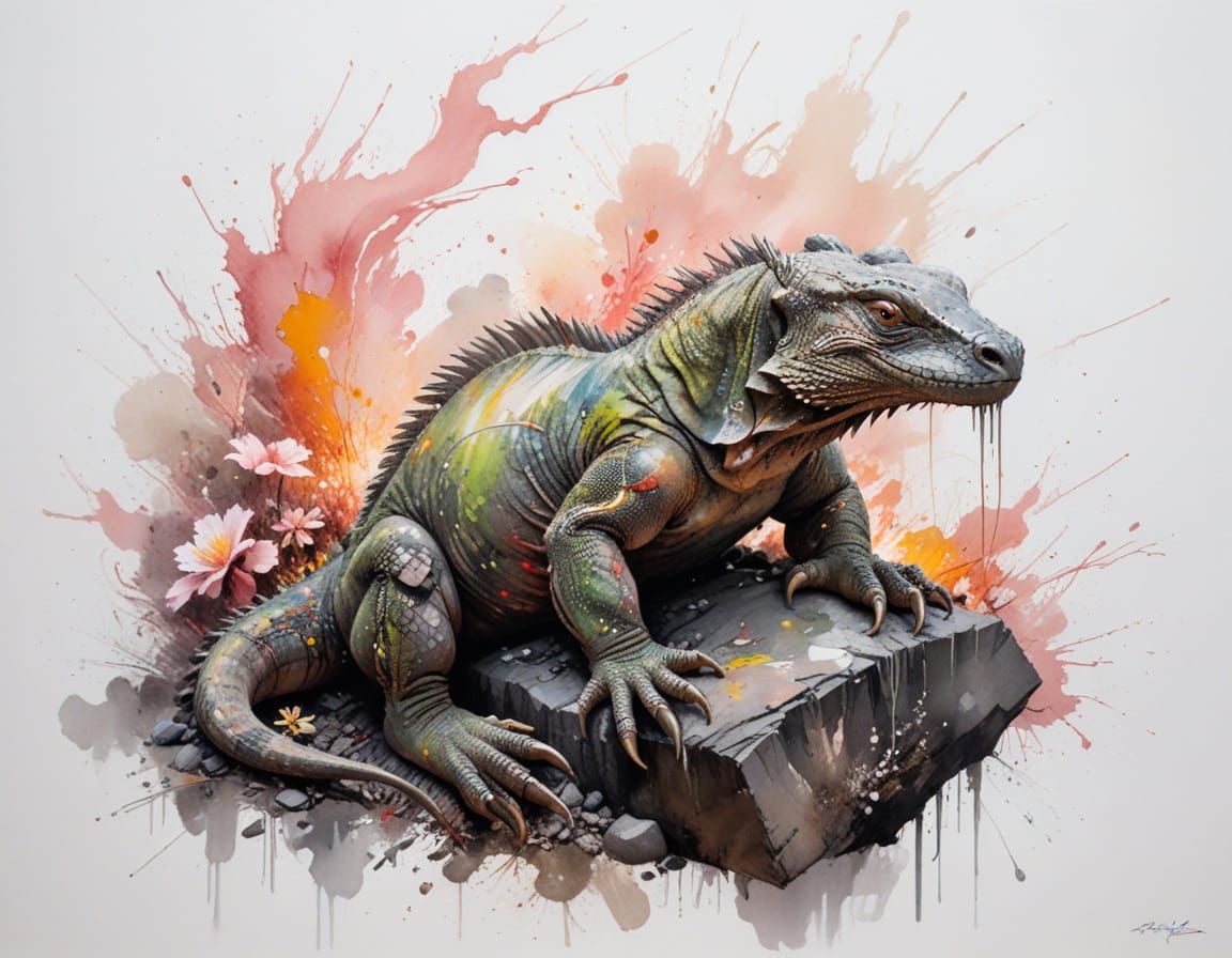 Komodo Dragon on Volcanic Rock at Dawn