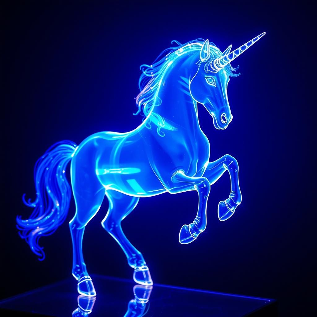 Translucent Hologram Unicorn in Blue Light