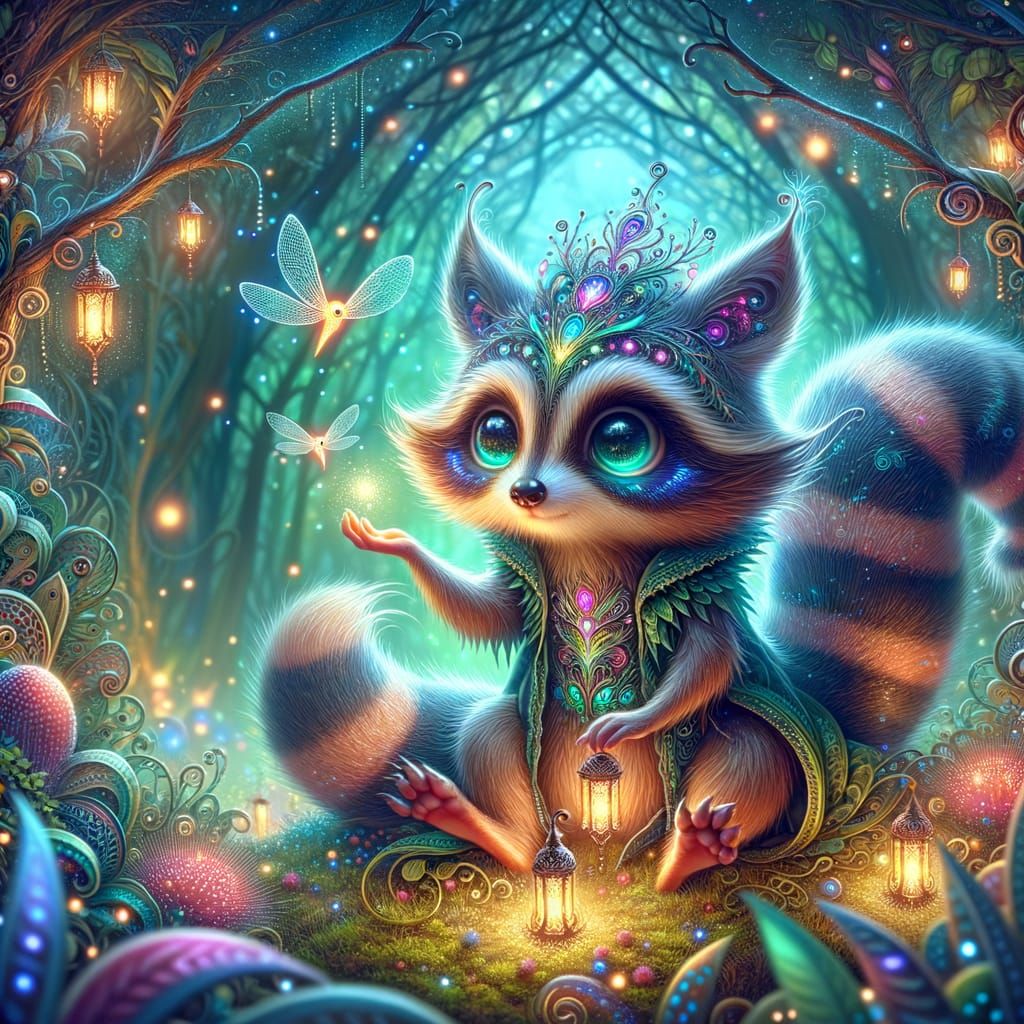 Enchanting Digital Painting of a Raccoon-Hedgehog Creature