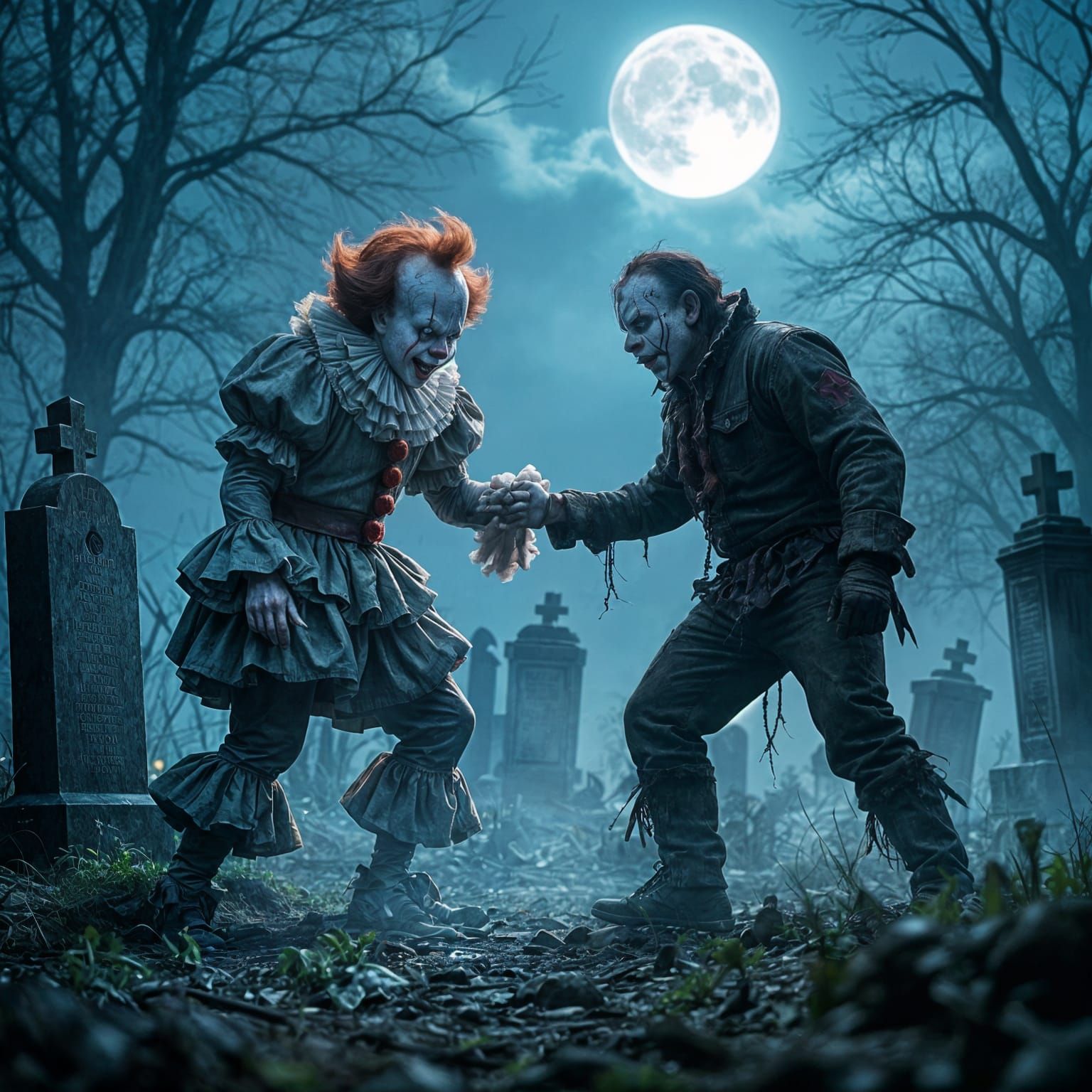 Pennywise and Jason Voorhees Battle in Graveyard