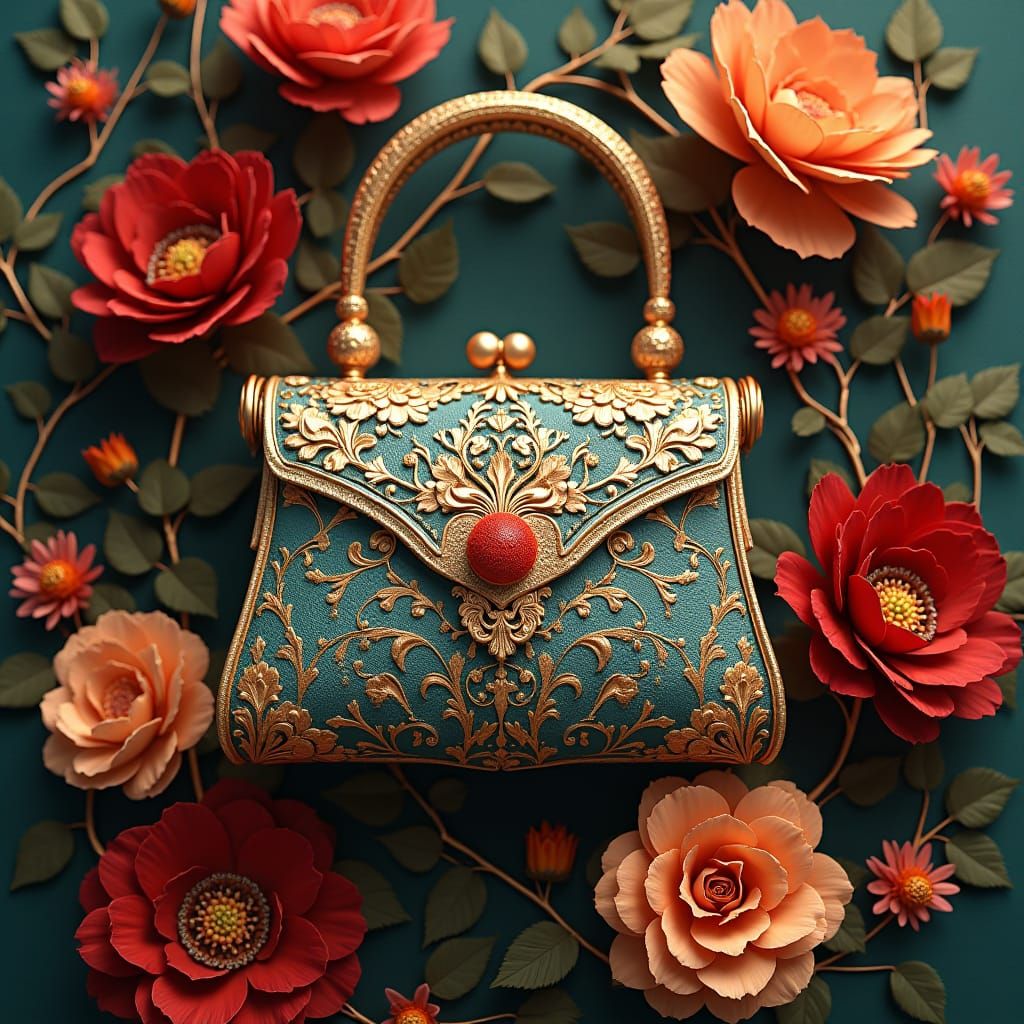 Luxurious Art Nouveau-Inspired Handbag in Opulent Florals