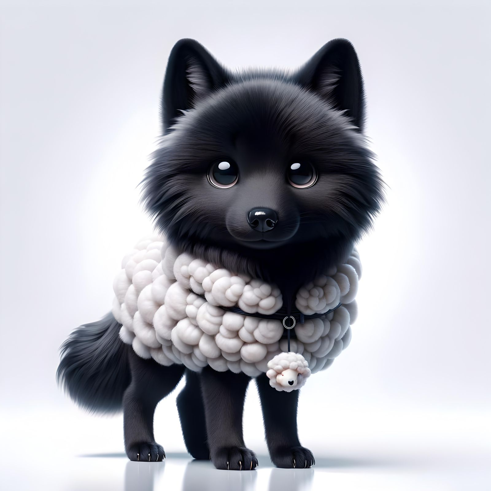Chibi Black Wolf as Fashion Model in Sheep Mantle