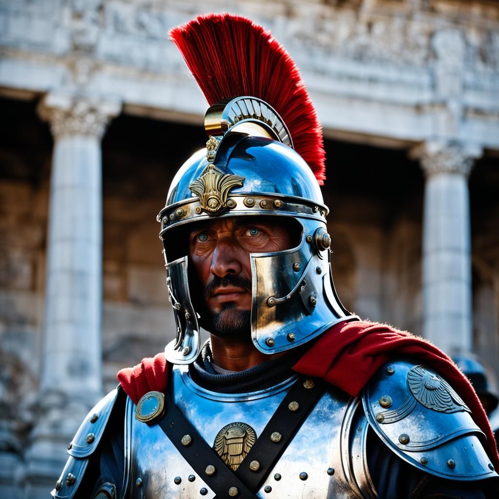 Roman Legionary in Battle Ready, Ancient Warrior at Dawn