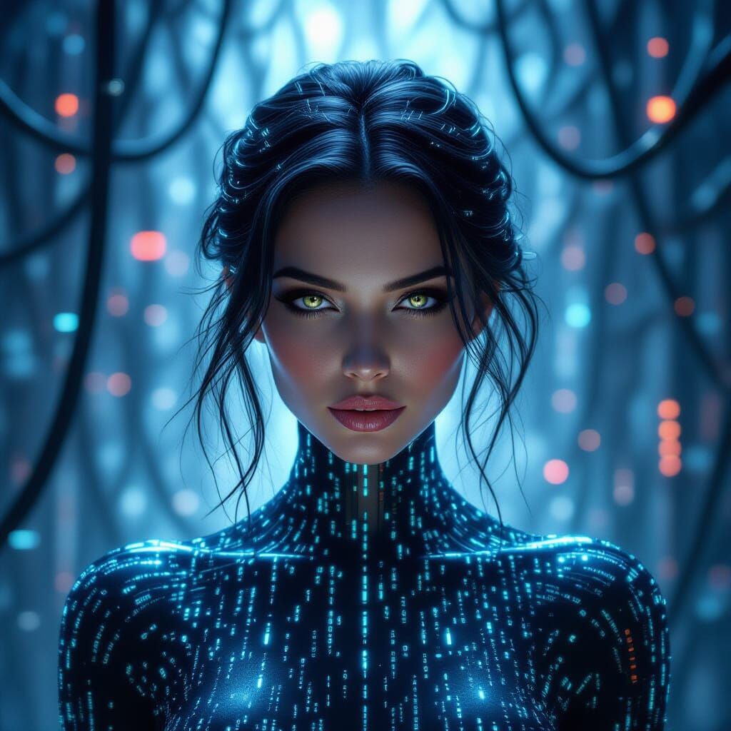 Cyberpunk Woman Made of Binary Code