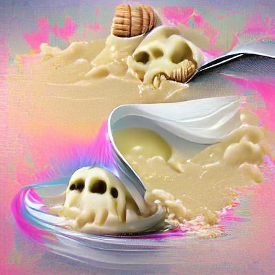 Photorealistic Skull Dissolving in Creamy Liquid