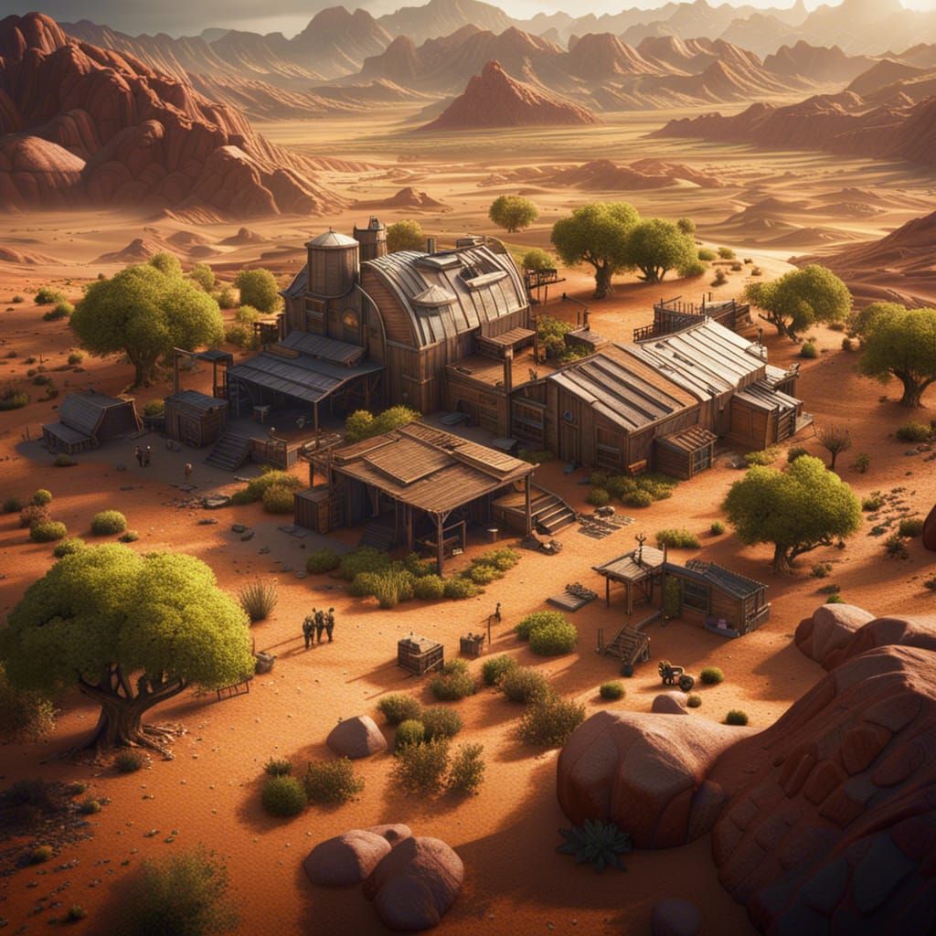 Arid Sci-Fi Farms: Detailed Matte Painting