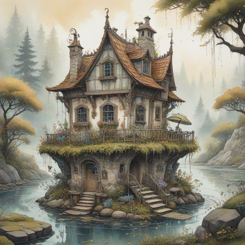 Whimsical Fairy Cleans Enchanted Abode in Dreamy Watercolor