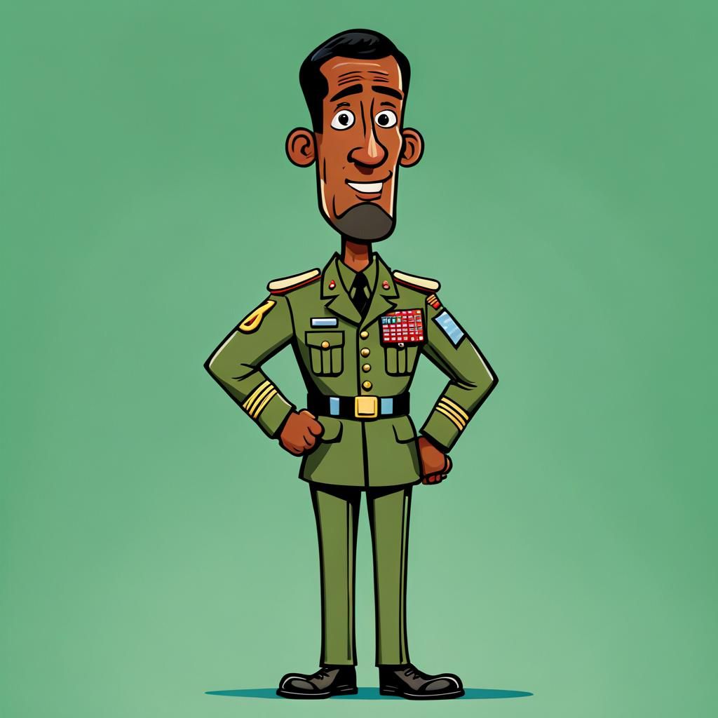 Humorous Cartoon of Lanky Soldier with Bandaged Finger
