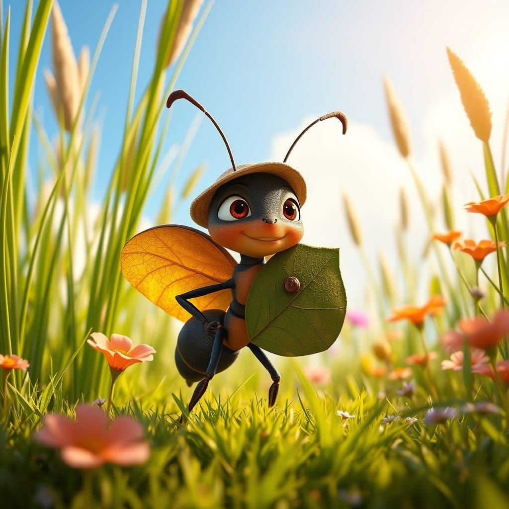 Young Explorer Ant in Sunlit Meadow