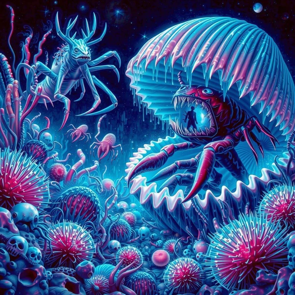 Qajar Art: Pearl Diver and Holographic Sea Monster